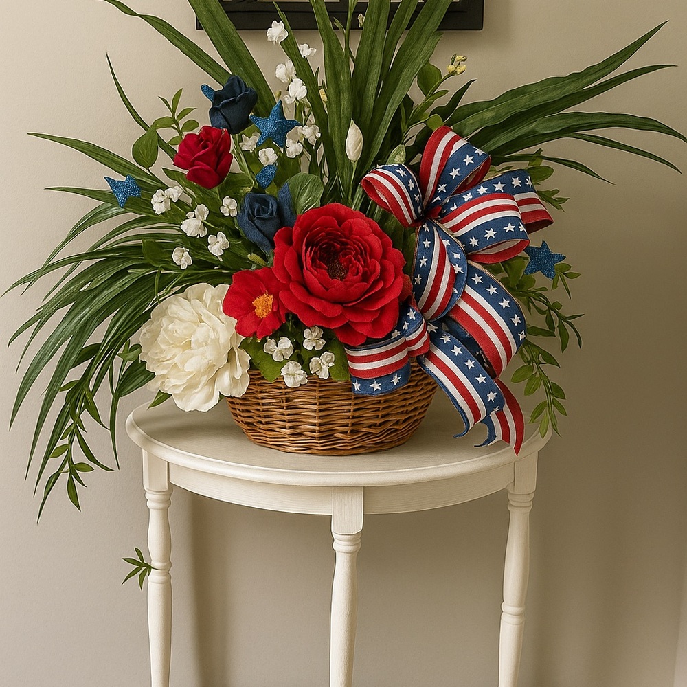Patriotic Floral Arrangement with Basket